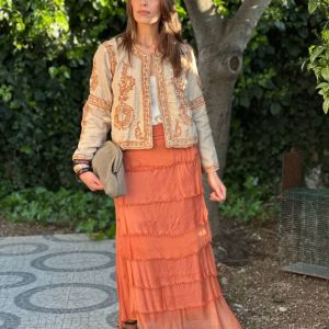 Falda Seda Volantes Teja